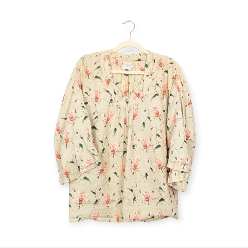 Anthropologie HD in Paris Cream Floral Print Oversized Tunic Blouse